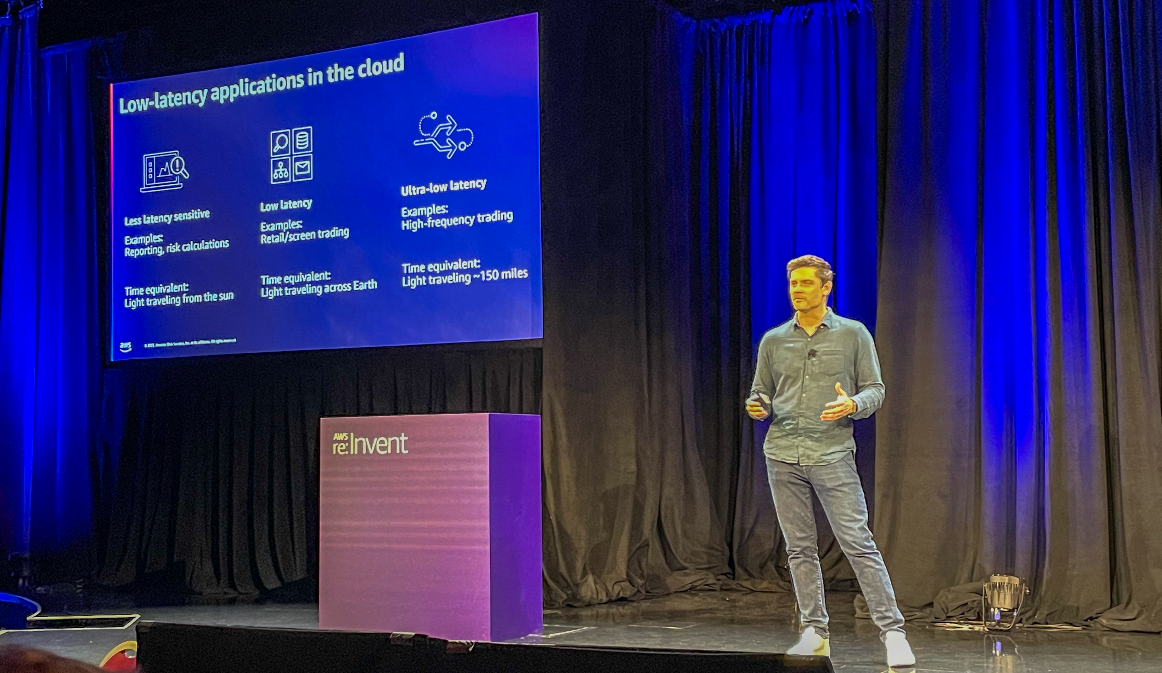 Joshua speaking at AWS re:Invent on low-latency cloud applications